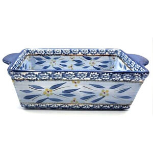 TempTations by Tara Old World Baking Pan Blue White Floral 1.5qt 9x6"